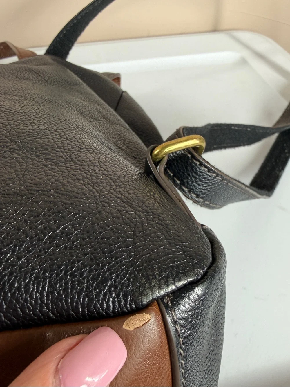 Fossil Preston Black Pebbled Leather Backpack Laptop Travel Bag Flap Closure
